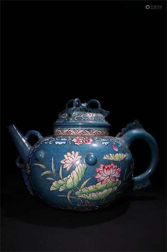 A Chinese Enamel Floral Red Pottery Pot