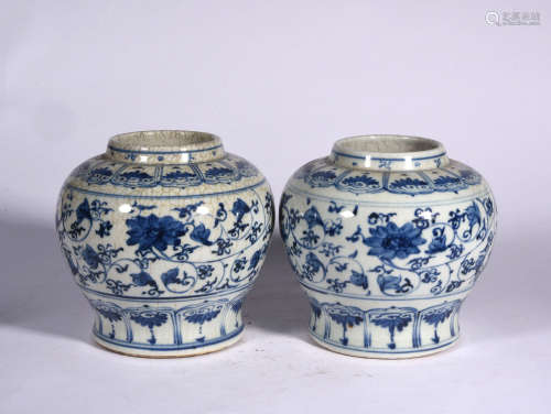 A Pair Of Chinese Blue and White Porcelain Jars