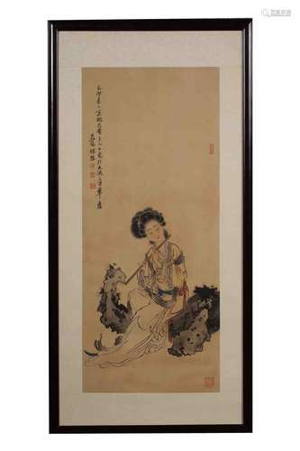 A Chinese Figure Silk Scroll, Xucao Mark