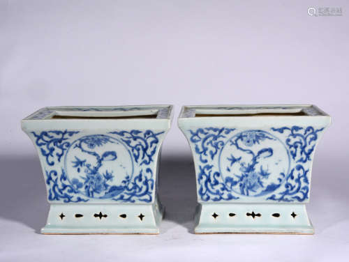 A Pair of Chinese Blue and White Porcelain Basins