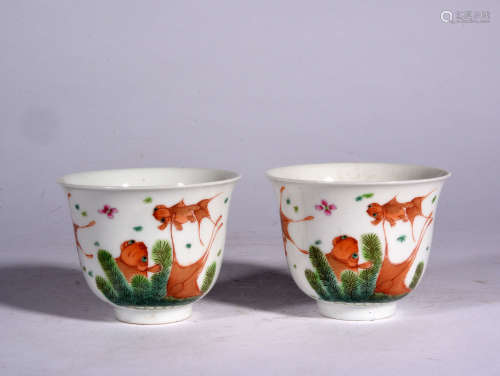A Pair of Chinese Floral Porcelain Cups  
