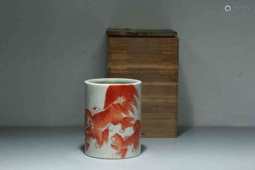 A Chinese Copper Red Porcelain Brush Pot