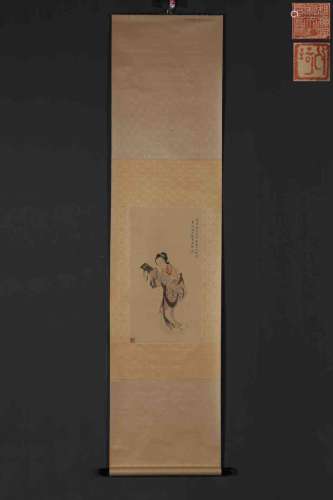 A Chinese Figure Silk Scroll, Gaiqi Mark
