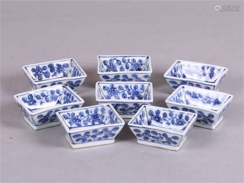8 Chinese Blue and White Porcelain Squared Cups