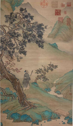 A Chinese Vertical Silk Scroll, Chouying Mark