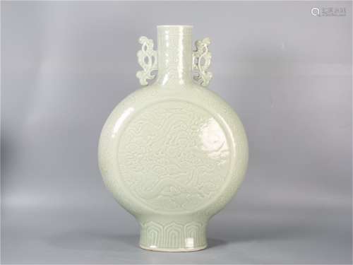 A Chinese Celadon Glazed Porcelain Flask 