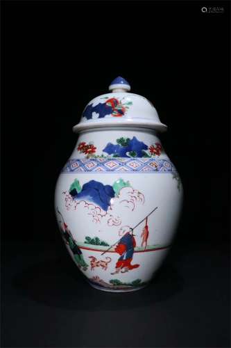 A Chinese Famille Rose Porcelain Covered Jar