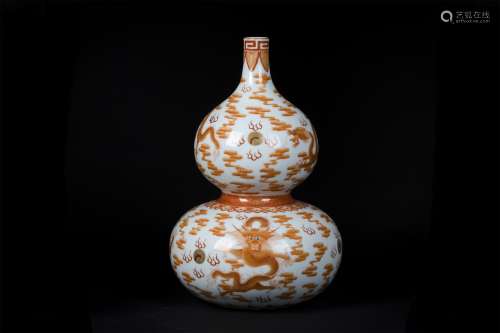 A Chinese Copper Red Gilt Porcelain Gourd-shaped Vase