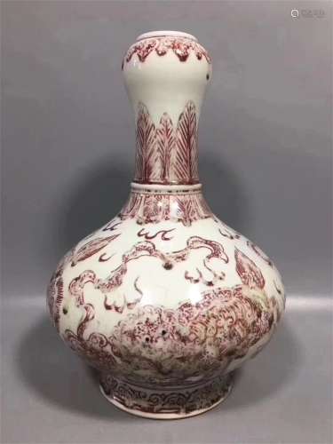 A Chinese Underglazed Red Porcelain Garlic-mouthed Vase