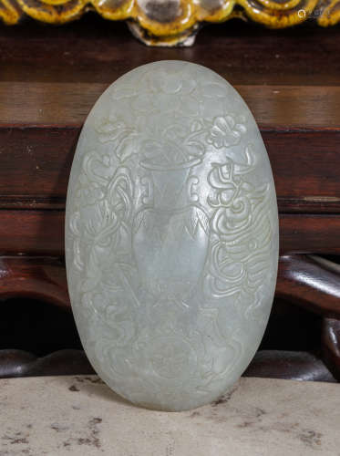 17th Chinese Antique carved jade plaque