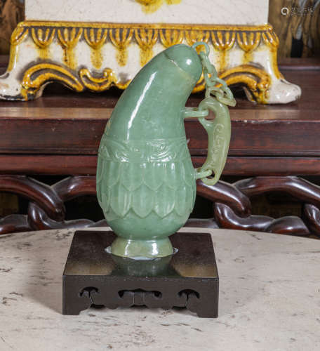Chinese carved celadon jade vase