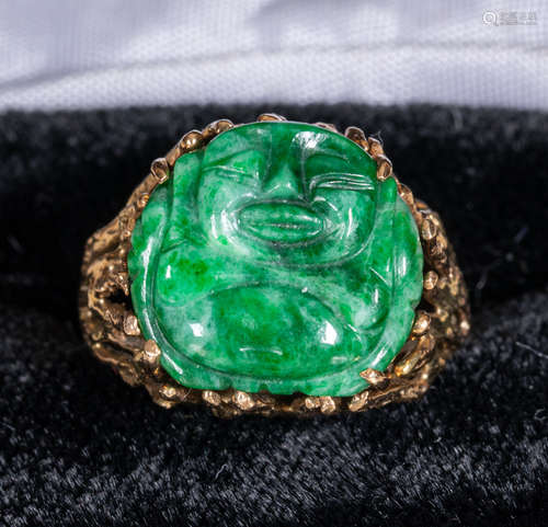 Chinese vintage jade jadeite ring 14k