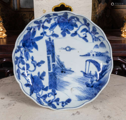 18-19th Japanese antique B&W Porcelain dish