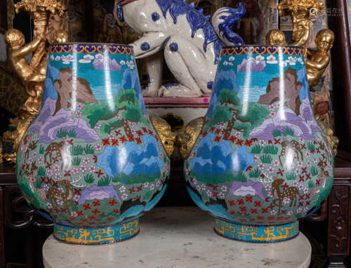 Pair of Chinese export cloisonné vase