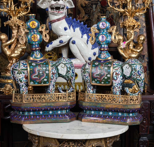 Pair of Chinese export cloisonné elephant
