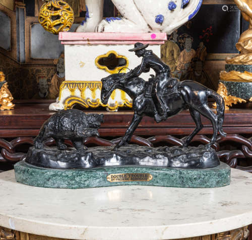 Bronze figure on marble stand: Double Trouble