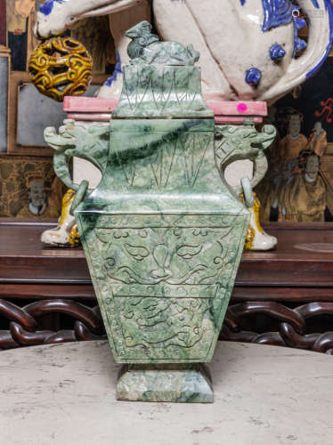 Tall Chinese Export Jade Stone Vase
