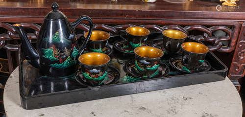 Group of Chinese vintage lacquer tea ware