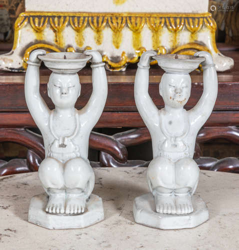 Pair of Chinese Antique white glazed Porcelain oil lamp