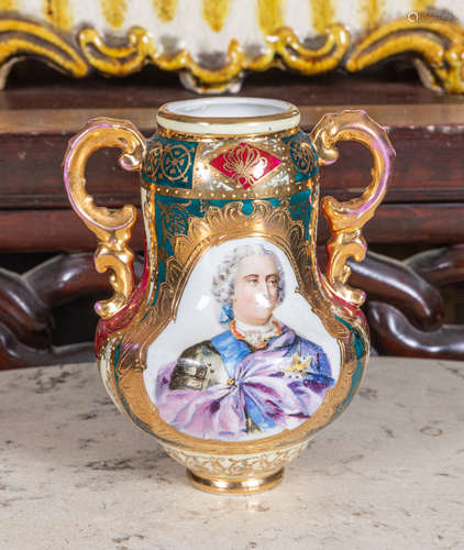 French antique enameled Porcelain vase