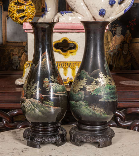 Pair of Chinese vintage lacquer vase