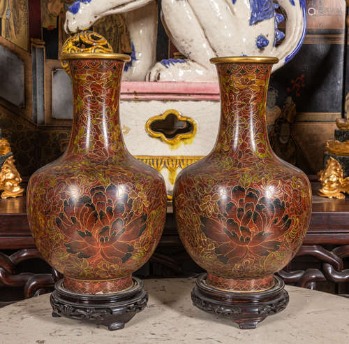 Pair of Chinese vintage cloisonné vase