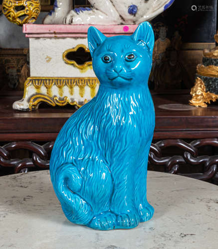 Chinese export green glazed Porcelain cat