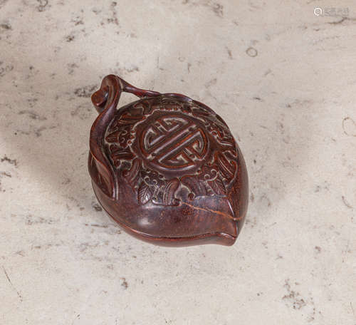 Chinese carved peach shape wood box