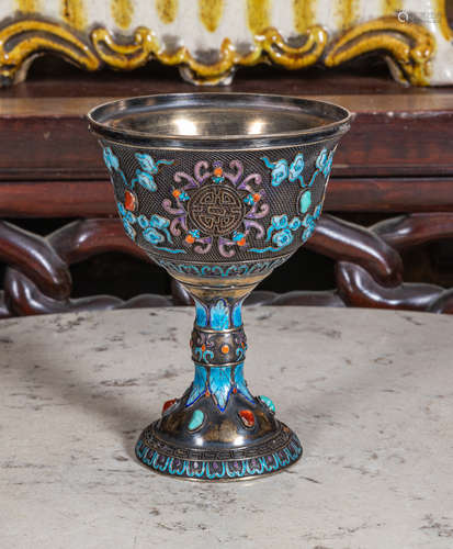 Important Chinese sterling silver enamel cup