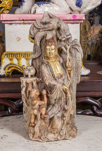 Large Chinese vintage carved stone buddha