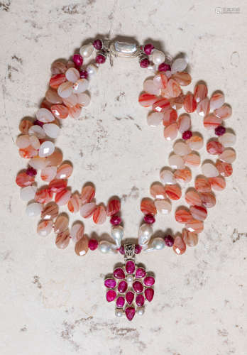 Native American Style Ruby & Gem Stone Necklace