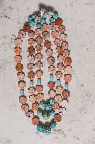 Chinese Export Turquoise & Gem Stone Necklace