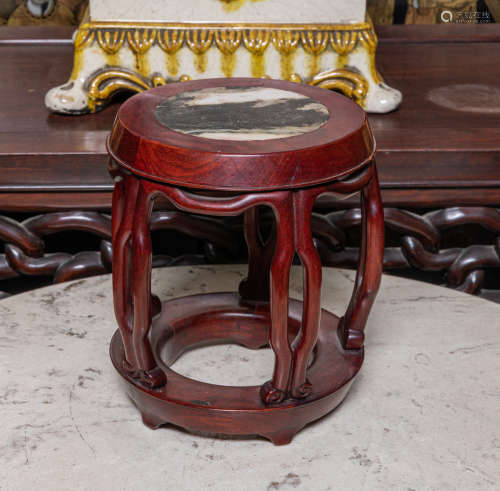 Chinese Export Rosewood & Marble Stand