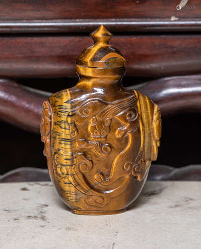 Chinese Export Carved Gem Stone Snuff Bottle