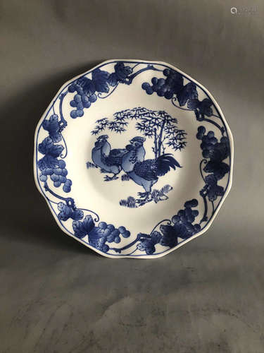 Dechang taoci mark rooster blue & white plate