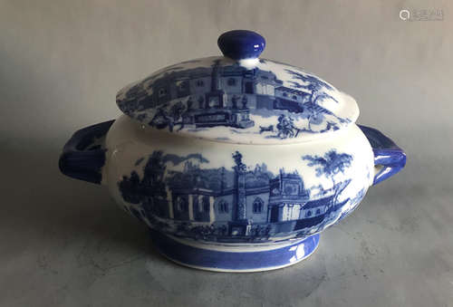 Royal Vitoria England Ironstone blue & white cover pot