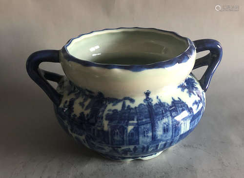 Royal Vitoria England Ironstone Blue & white double ear pot #1