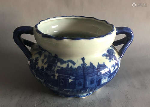 Royal Vitoria England Ironstone Blue & white double ear pot #2