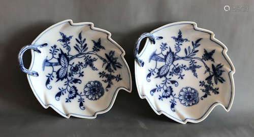 Royal Meissen leaf shape blue & white plate for 2