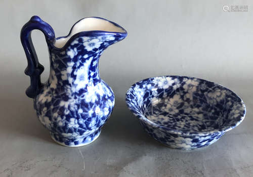 Royal Victoria Ironstone blue & white Pitcher & bowl set