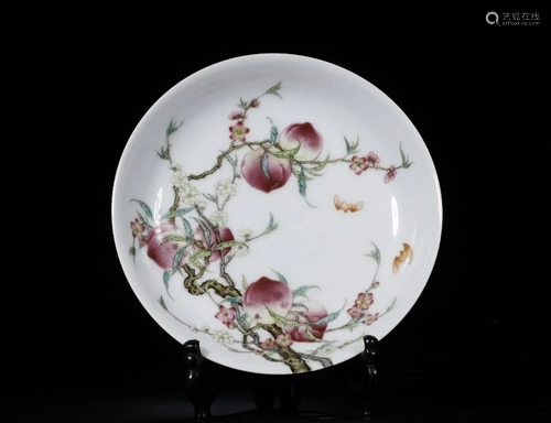 A CHINESE FAMILLE ROSE DISH WITH YONGZHE…