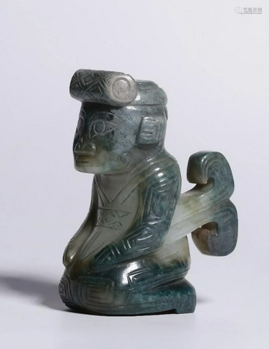 A CHINESE FINE GREEN JADE FIGURE OF A PE…