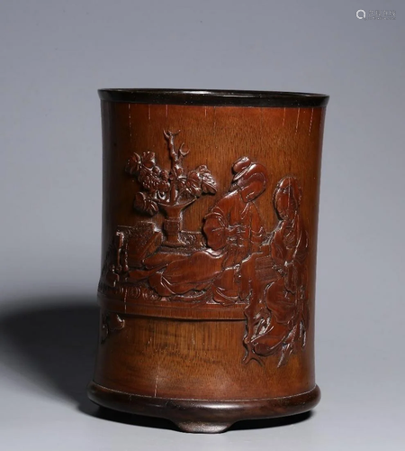 A CHINESE BAMBOO CARVED BRUSH POT, WU ZHI…