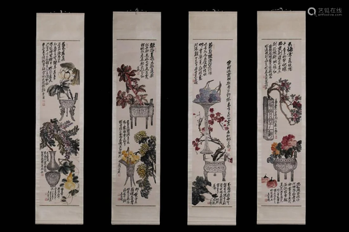 A SET OF FOUR CHINESE FLOWER PAINTING,…