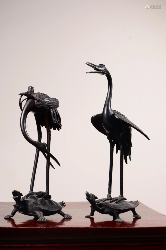 A PAIR OF CHINESE COPPER CRANE STATUE,LATE …