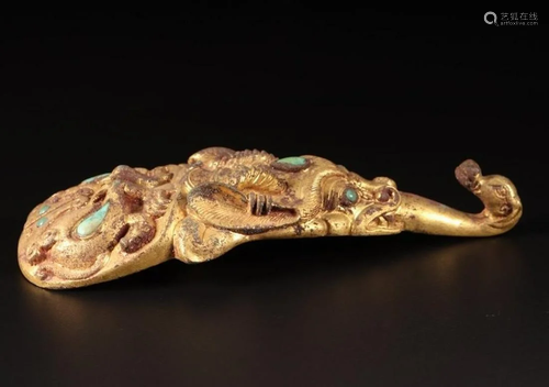 A CHINESE GILT-BRONZE BELT HOOK, HAN D…