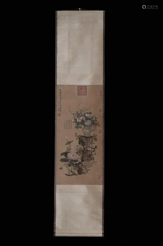 A CHINESE SILK SCROLL PAINTING, ATTRIBUTE…