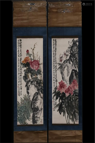 A PAIR OF CHINESE PAPER SCROLL PAINTING, ATT…