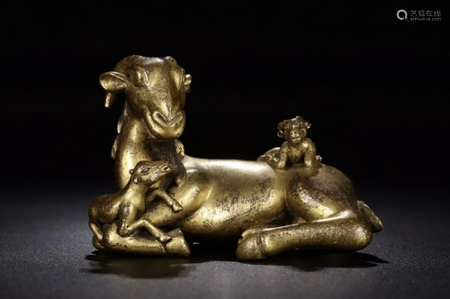 A CHINESE GILT BRONZE â€˜THREE SHEEPâ€…