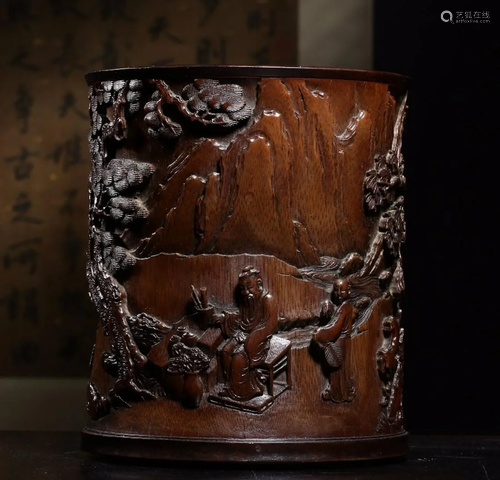 A CHINESE BAMBOO CARVING BRUSH POT, QING …